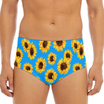 Blue Sunflower Pattern Print Men's Triangle Swim Briefs