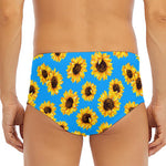 Blue Sunflower Pattern Print Men's Triangle Swim Briefs