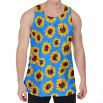Blue Sunflower Pattern Print Men's Velvet Tank Top