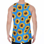 Blue Sunflower Pattern Print Men's Velvet Tank Top