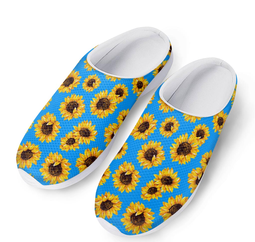 Blue Sunflower Pattern Print Mesh Casual Shoes