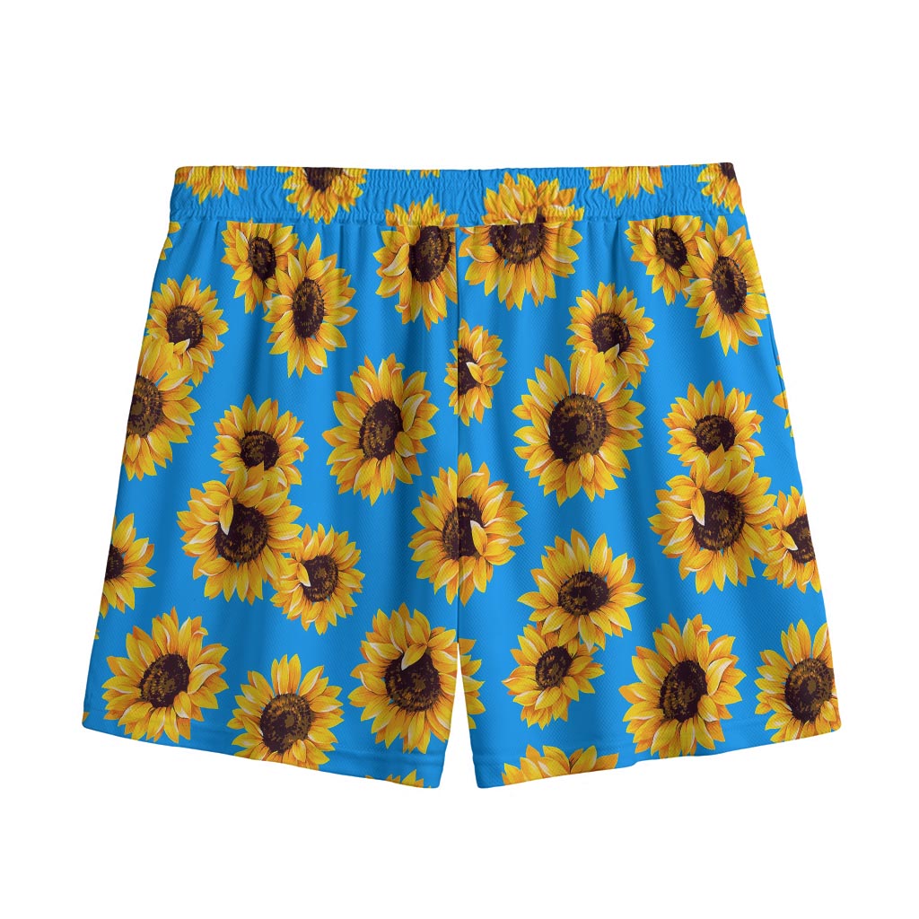 Blue Sunflower Pattern Print Mesh Shorts