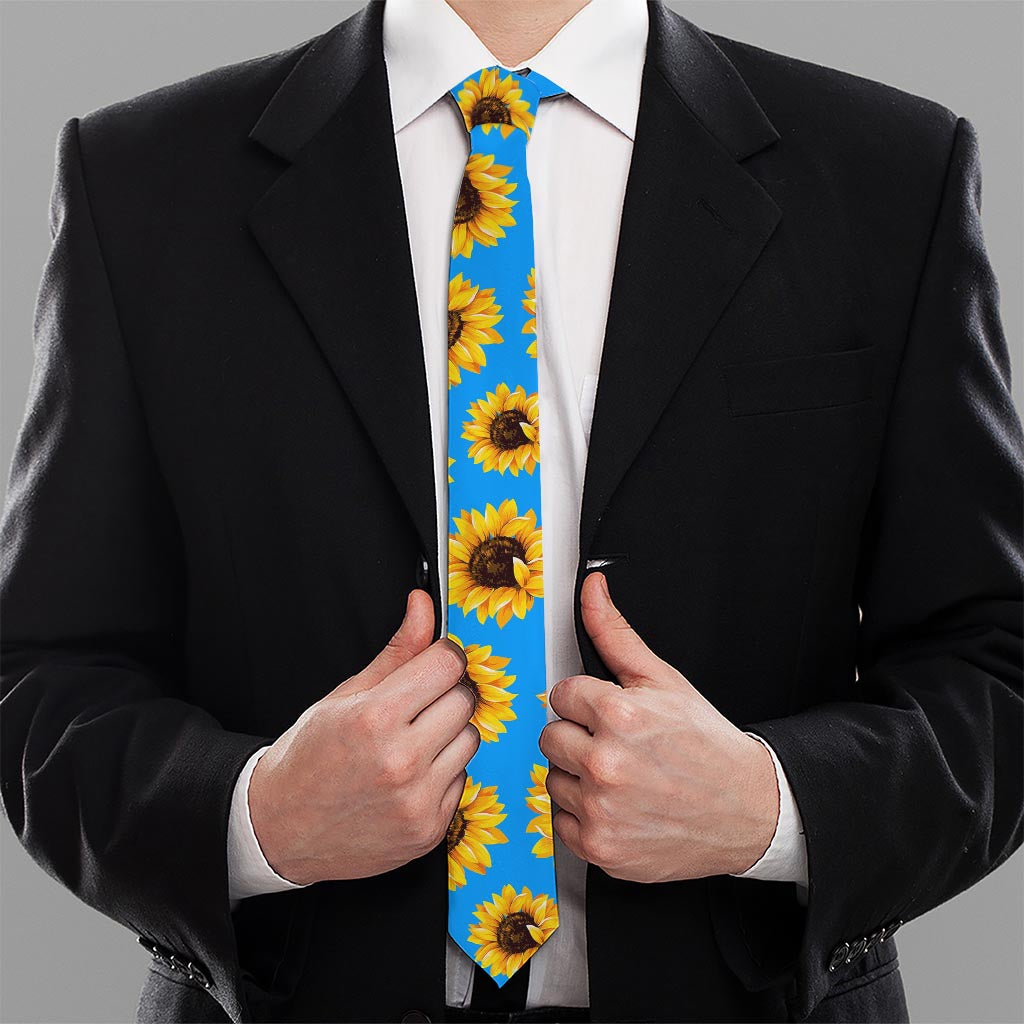 Blue Sunflower Pattern Print Necktie