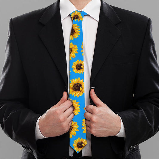 Blue Sunflower Pattern Print Necktie