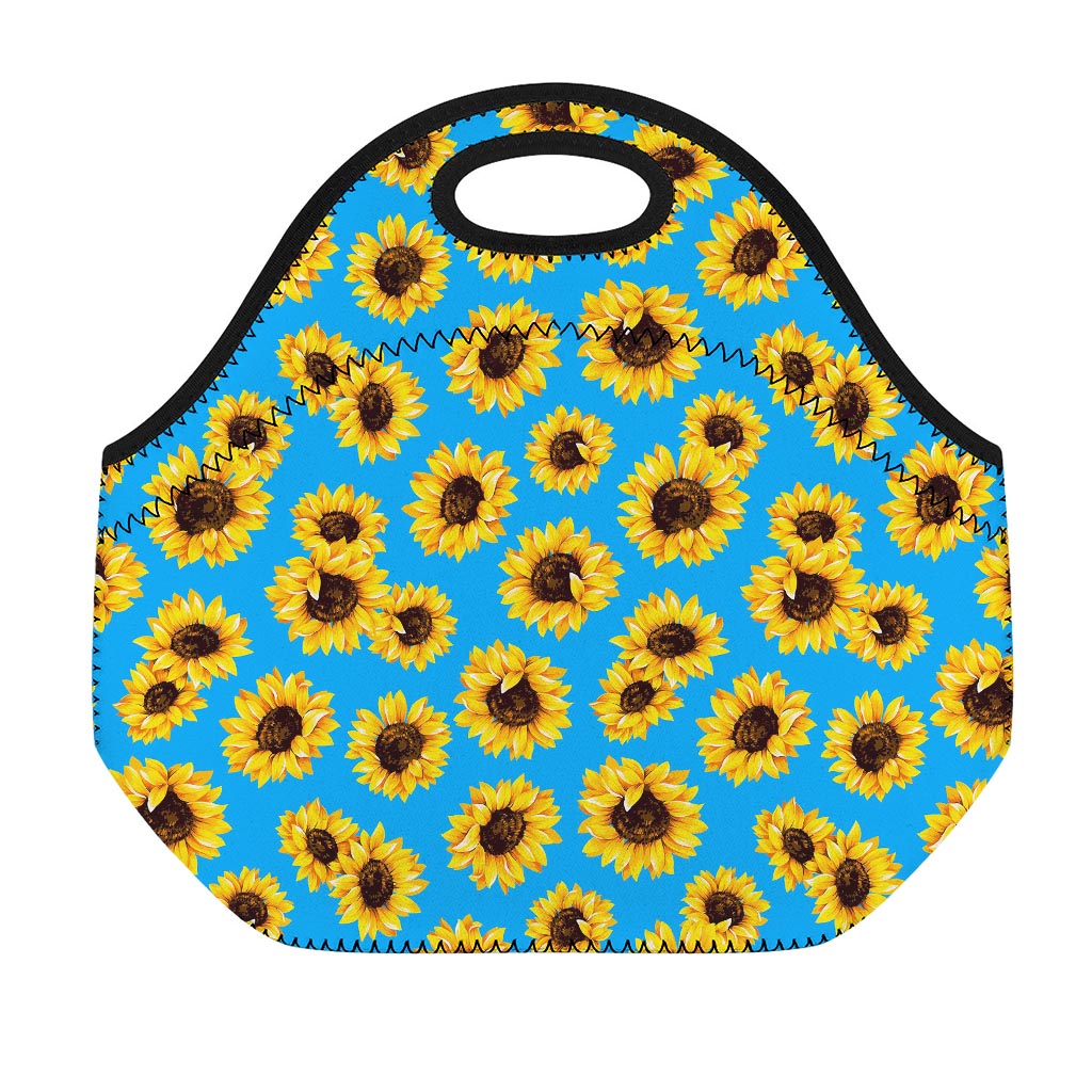 Blue Sunflower Pattern Print Neoprene Lunch Bag