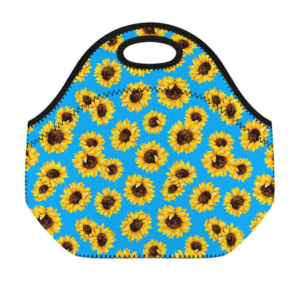 Blue Sunflower Pattern Print Neoprene Lunch Bag