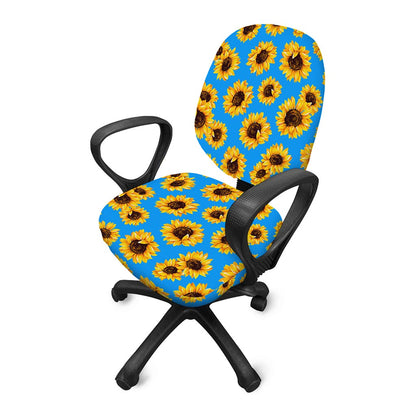 Blue Sunflower Pattern Print Office Chair Cover