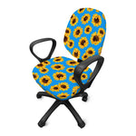 Blue Sunflower Pattern Print Office Chair Cover