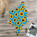 Blue Sunflower Pattern Print One Shoulder Bodysuit