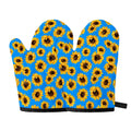Blue Sunflower Pattern Print Oven Mitts
