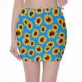Blue Sunflower Pattern Print Pencil Mini Skirt