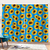 Blue Sunflower Pattern Print Pencil Pleat Curtains
