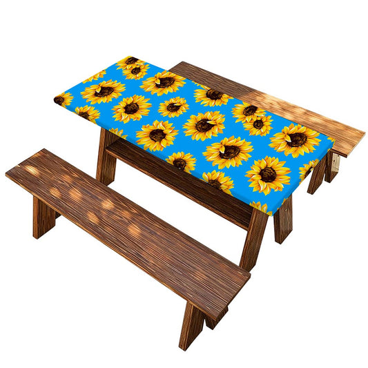 Blue Sunflower Pattern Print Picnic Table Cover