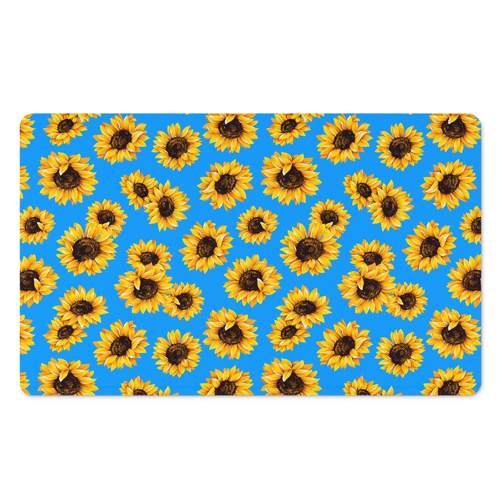 Blue Sunflower Pattern Print Polyester Doormat
