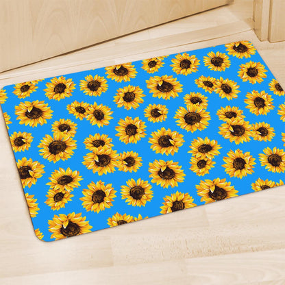 Blue Sunflower Pattern Print Polyester Doormat