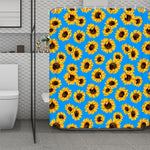 Blue Sunflower Pattern Print Polyester Shower Curtain