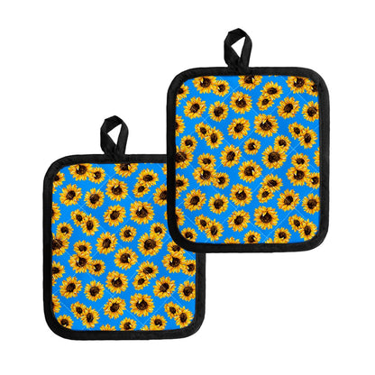 Blue Sunflower Pattern Print Pot Holders