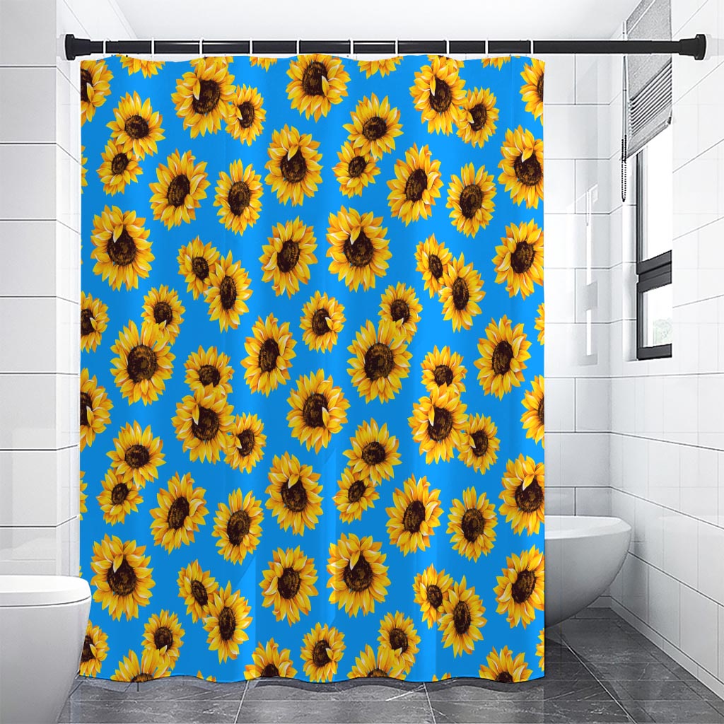 Blue Sunflower Pattern Print Premium Shower Curtain