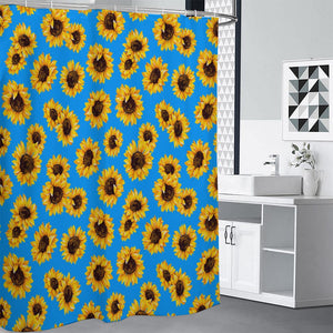 Blue Sunflower Pattern Print Premium Shower Curtain