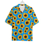 Blue Sunflower Pattern Print Rayon Hawaiian Shirt
