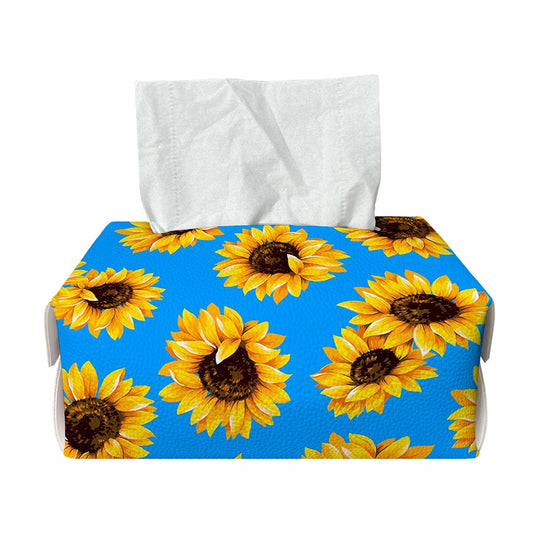 Blue Sunflower Pattern Print Rectangle Tissue Box Cover