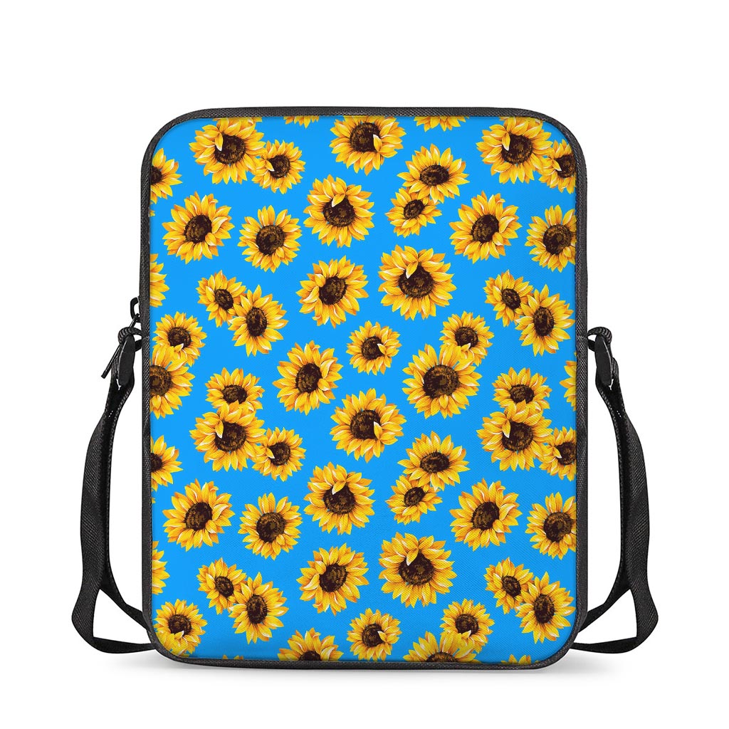 Blue Sunflower Pattern Print Rectangular Crossbody Bag