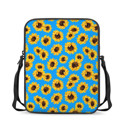 Blue Sunflower Pattern Print Rectangular Crossbody Bag