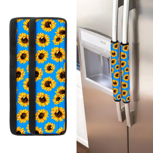 Blue Sunflower Pattern Print Refrigerator Handle Covers