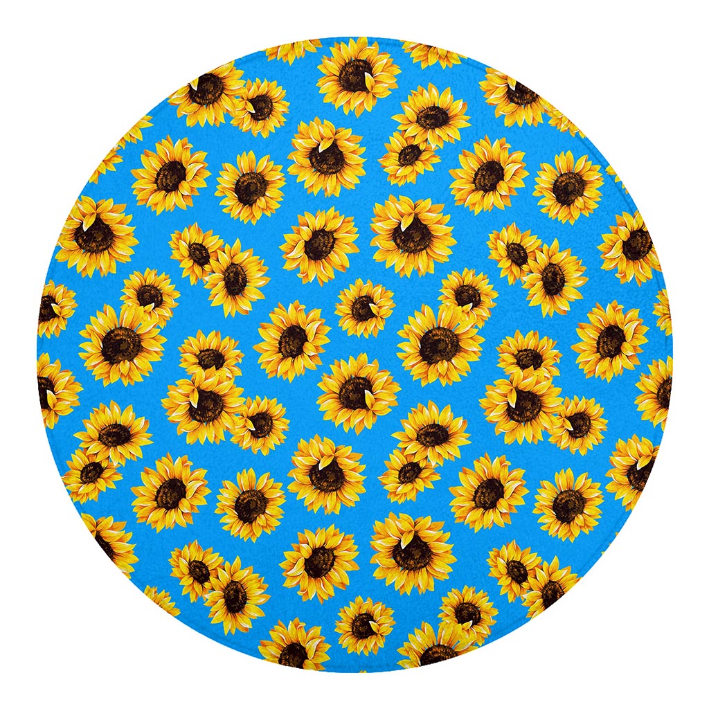 Blue Sunflower Pattern Print Round Blanket