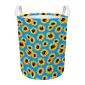 Blue Sunflower Pattern Print Round Laundry Basket