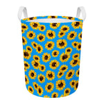 Blue Sunflower Pattern Print Round Laundry Basket