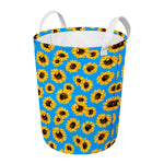 Blue Sunflower Pattern Print Round Laundry Basket