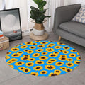 Blue Sunflower Pattern Print Round Rug
