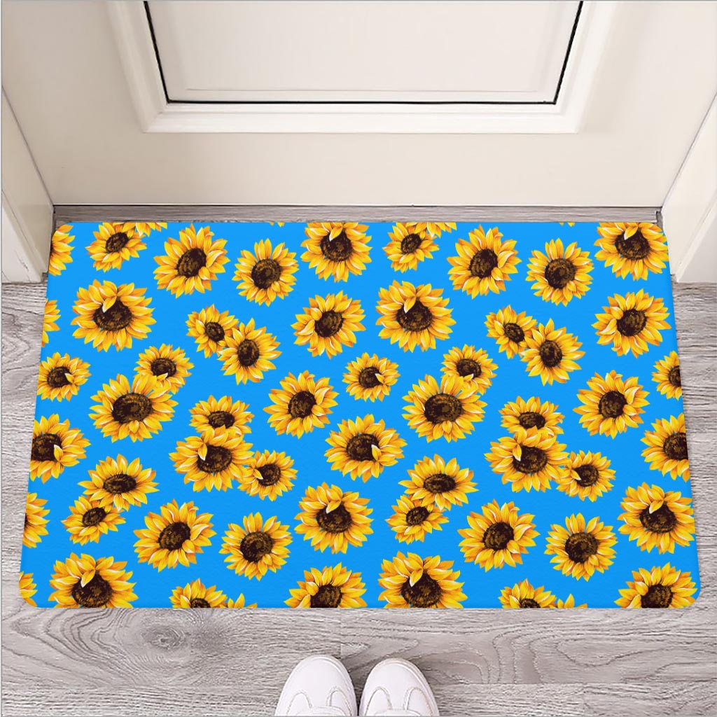 Blue Sunflower Pattern Print Rubber Doormat