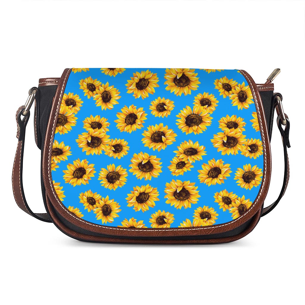Blue Sunflower Pattern Print Saddle Bag