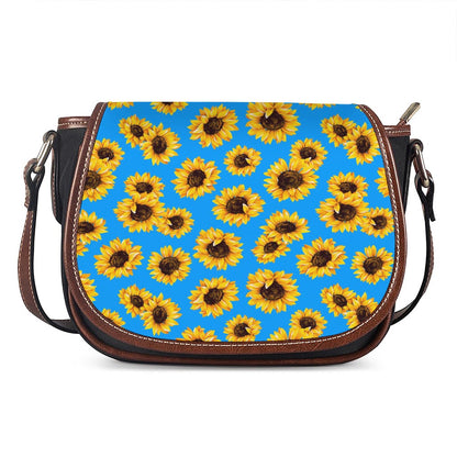 Blue Sunflower Pattern Print Saddle Bag