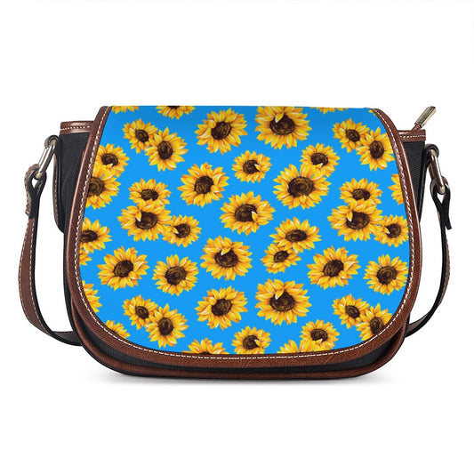 Blue Sunflower Pattern Print Saddle Bag