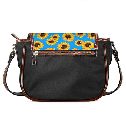 Blue Sunflower Pattern Print Saddle Bag