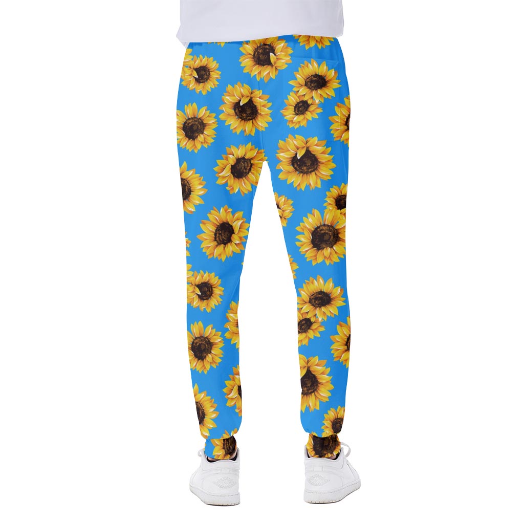Blue Sunflower Pattern Print Scuba Joggers