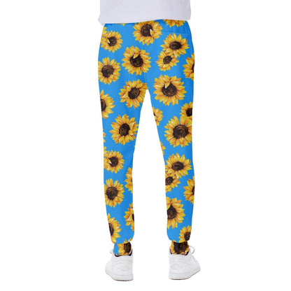 Blue Sunflower Pattern Print Scuba Joggers