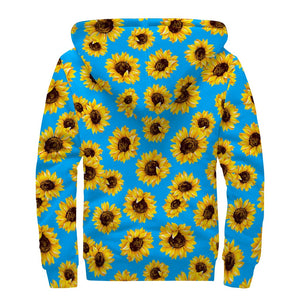 Blue Sunflower Pattern Print Sherpa Lined Zip Up Hoodie