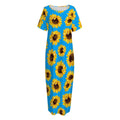 Blue Sunflower Pattern Print Short Sleeve Long Nightdress