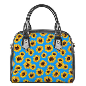 Blue Sunflower Pattern Print Shoulder Handbag