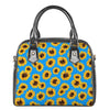 Blue Sunflower Pattern Print Shoulder Handbag