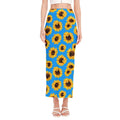 Blue Sunflower Pattern Print Side Slit Maxi Skirt