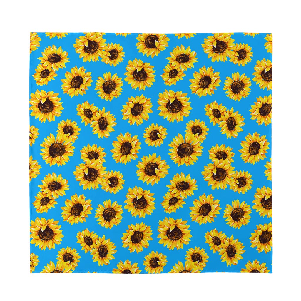 Blue Sunflower Pattern Print Silk Bandana