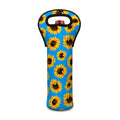 Blue Sunflower Pattern Print Single Neoprene Wine Tote