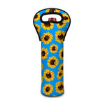 Blue Sunflower Pattern Print Single Neoprene Wine Tote