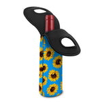 Blue Sunflower Pattern Print Single Neoprene Wine Tote