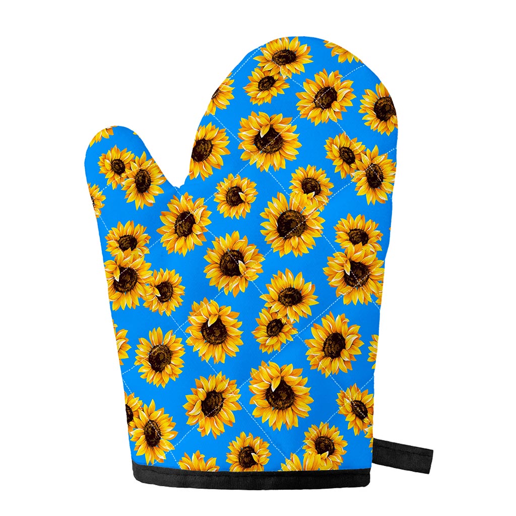 Blue Sunflower Pattern Print Single Oven Mitt